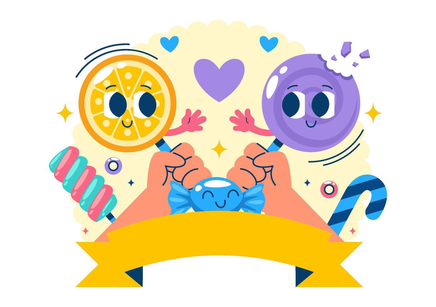 Cute Flat Cartoon of Lollipop Day Celebration with Colorful Hard Candy on July 20 vector