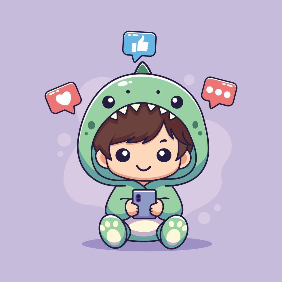 Child in Dinosaur Costume on Social Media vector