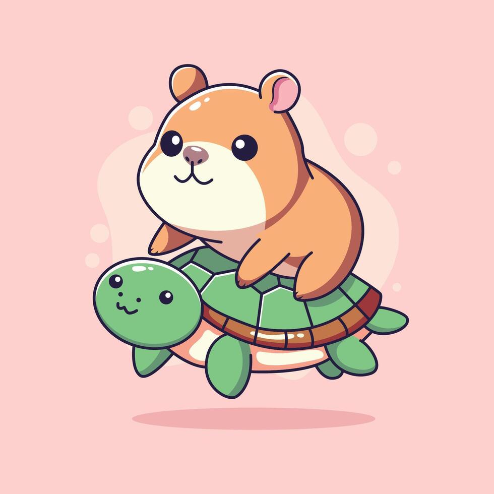 Cute hamster and turtle. illustration in cartoon style. vector