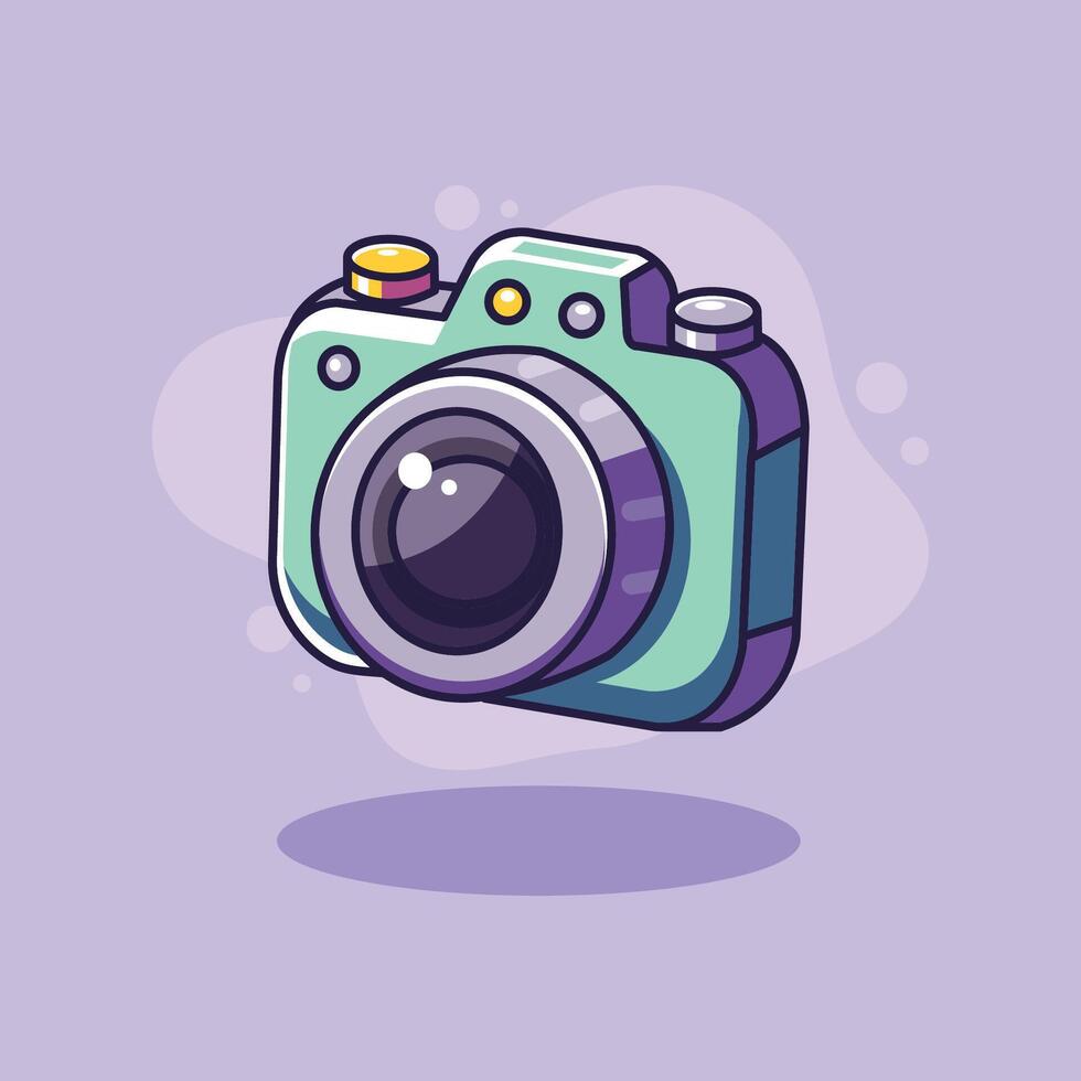 camera icon. illustration in cartoon style on violet background. vector