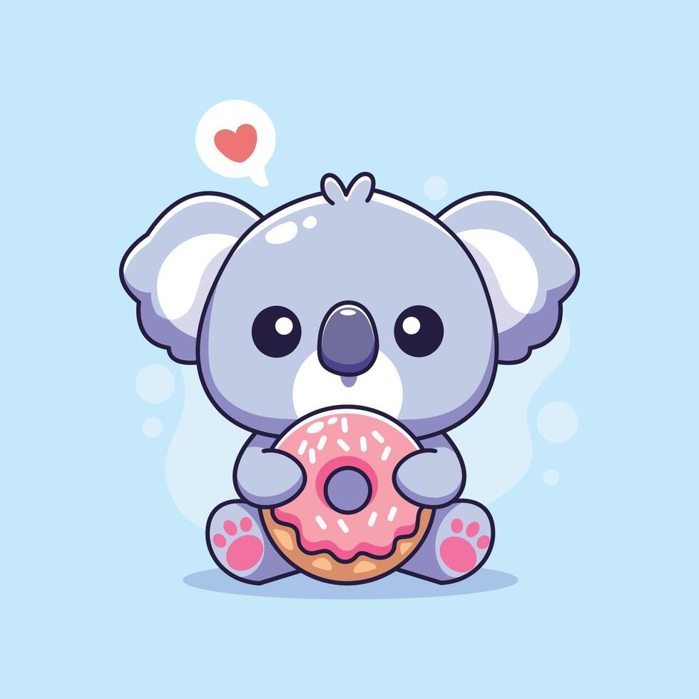 Cute koala with donut. illustration in cartoon style. vector