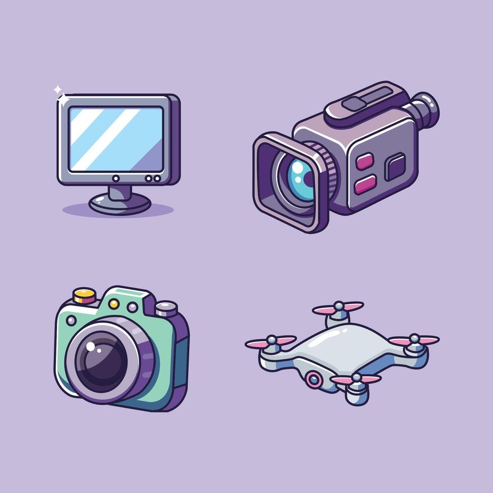 Set of multimedia icon. illustration in cartoon style. vector