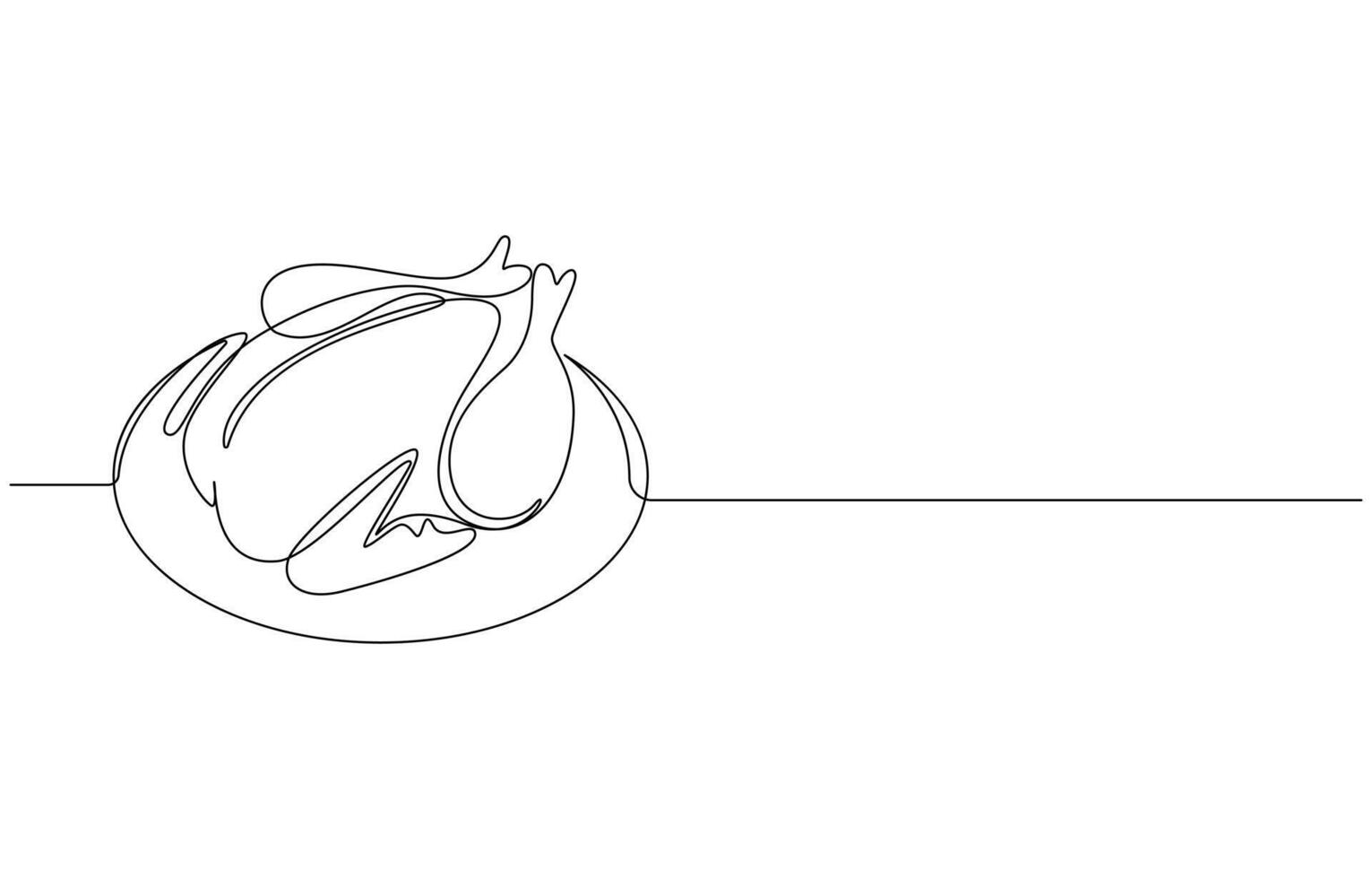Whole Boiled Chicken continuous one line art draw vector