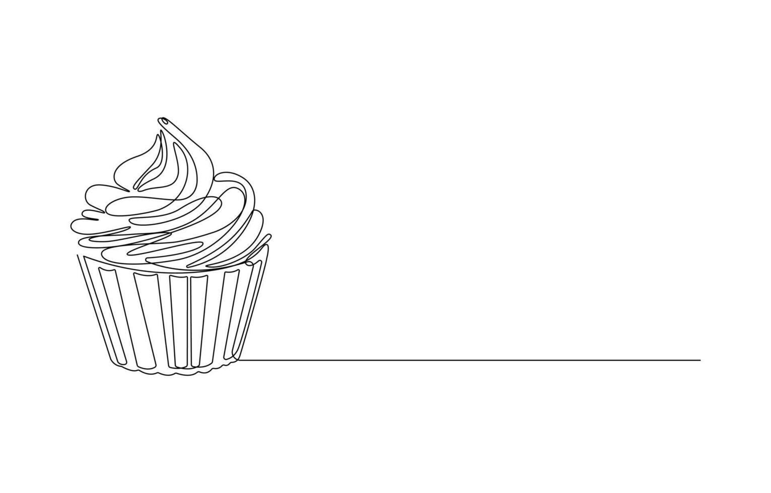 Cupcake with cherry drawn in one continuous line vector