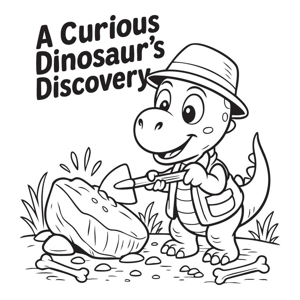 Curious Dinosaur Coloring Page Fun Activity for Kids Printable and Educational vector
