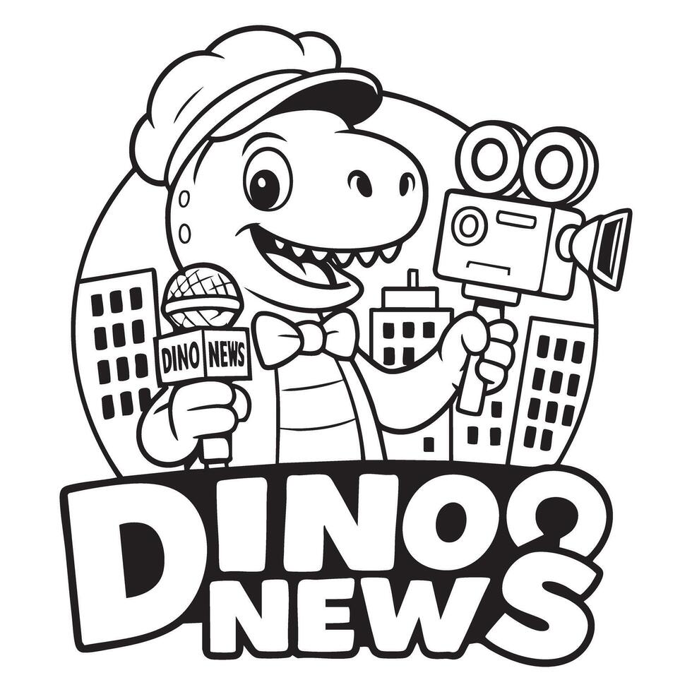 Dino News Coloring Pages - Cartoon Dinosaur Art for Kids and Education vector