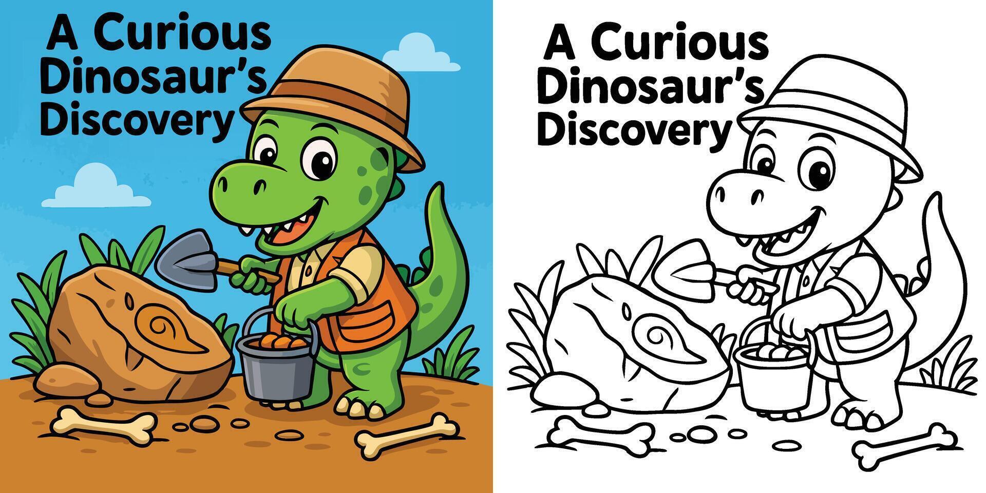 A Set of Curious Dinosaur Coloring Page Fun Fossil Discovery Activity for Kids Printable vector