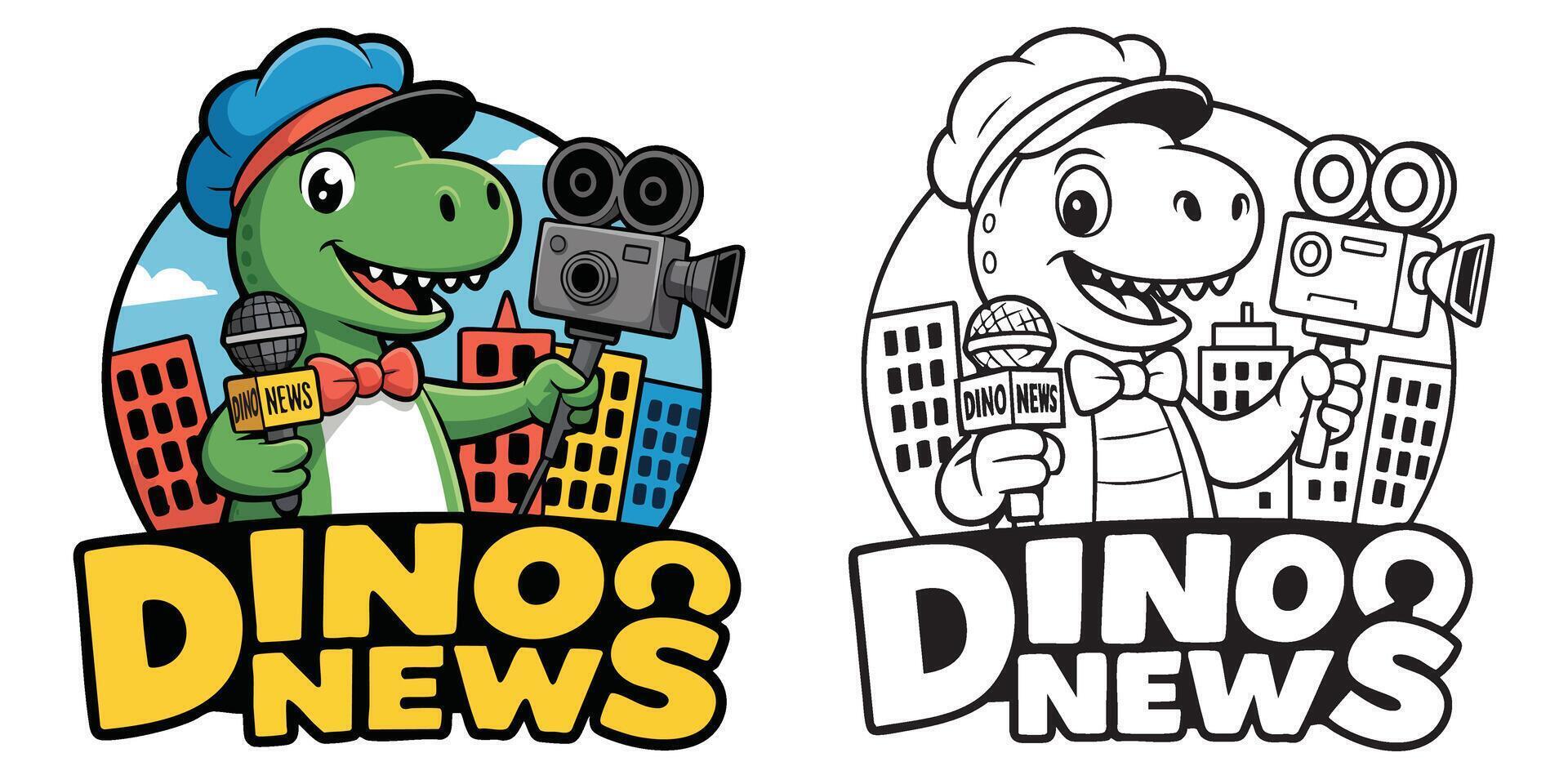 A Set of Dino News Coloring Pages Cartoon Dinosaur Art for Kids and Education vector