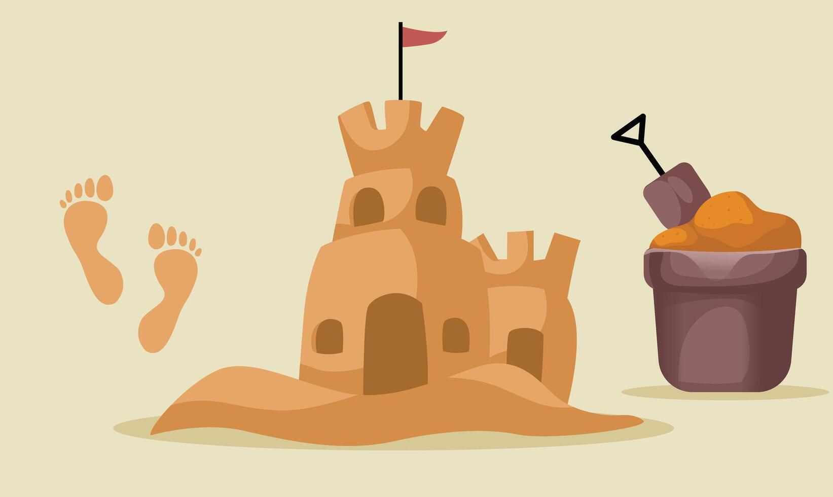 Sand castle with sand and footprints illustration vector