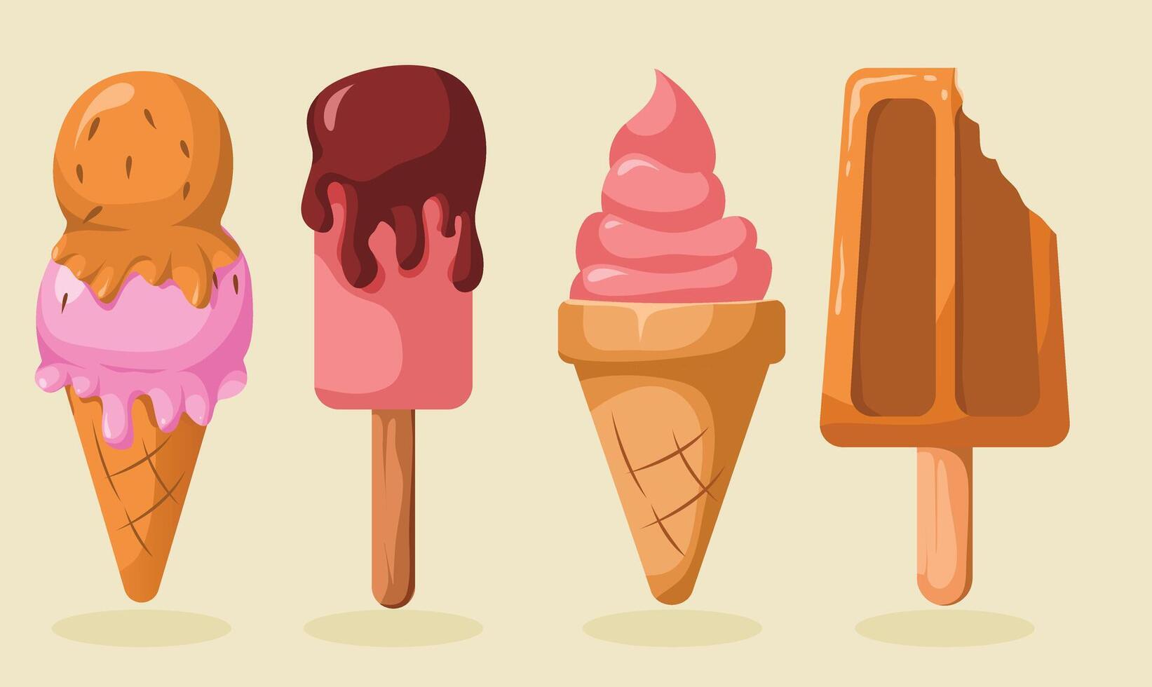 Ice cream illustration set of four different ice cream flavors vector