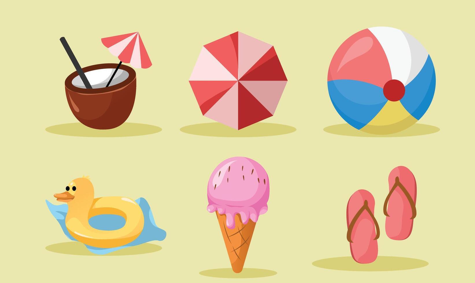 Summer beach icons set illustration vector