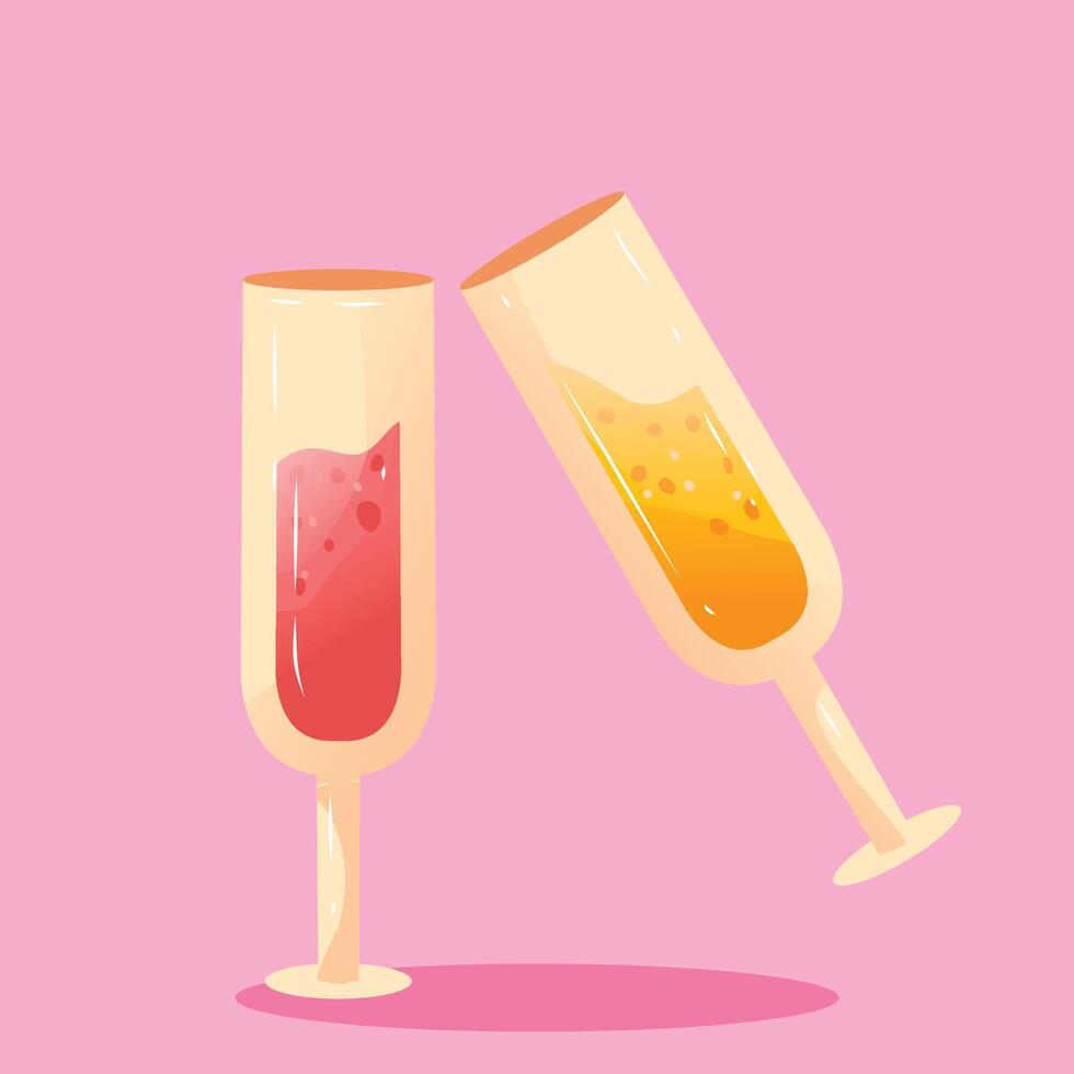 Two glasses of champagne on a pink background vector