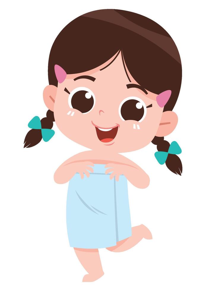 Cartoon Girl After Bath in Towel vector