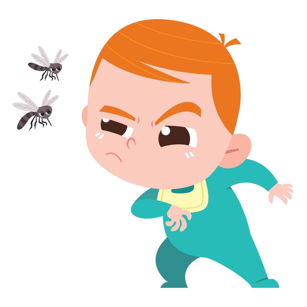 Baby Angry at Mosquitoes vector