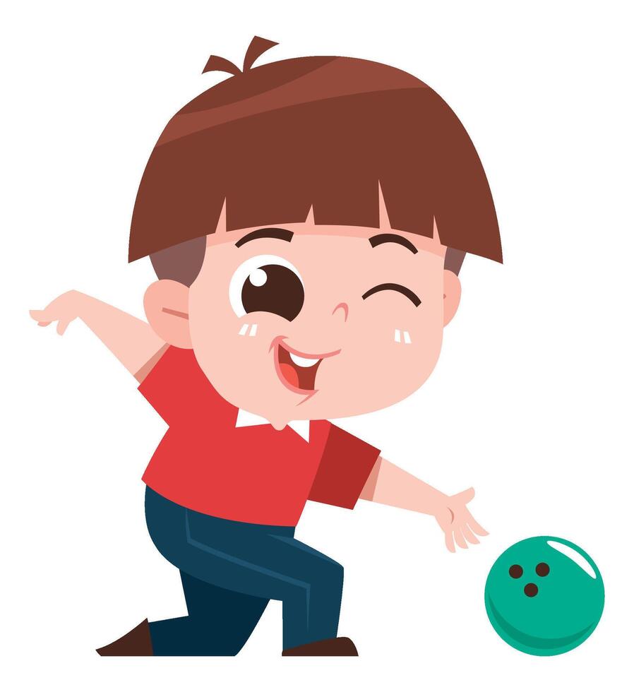 Happy Boy Bowling with a Green Ball vector