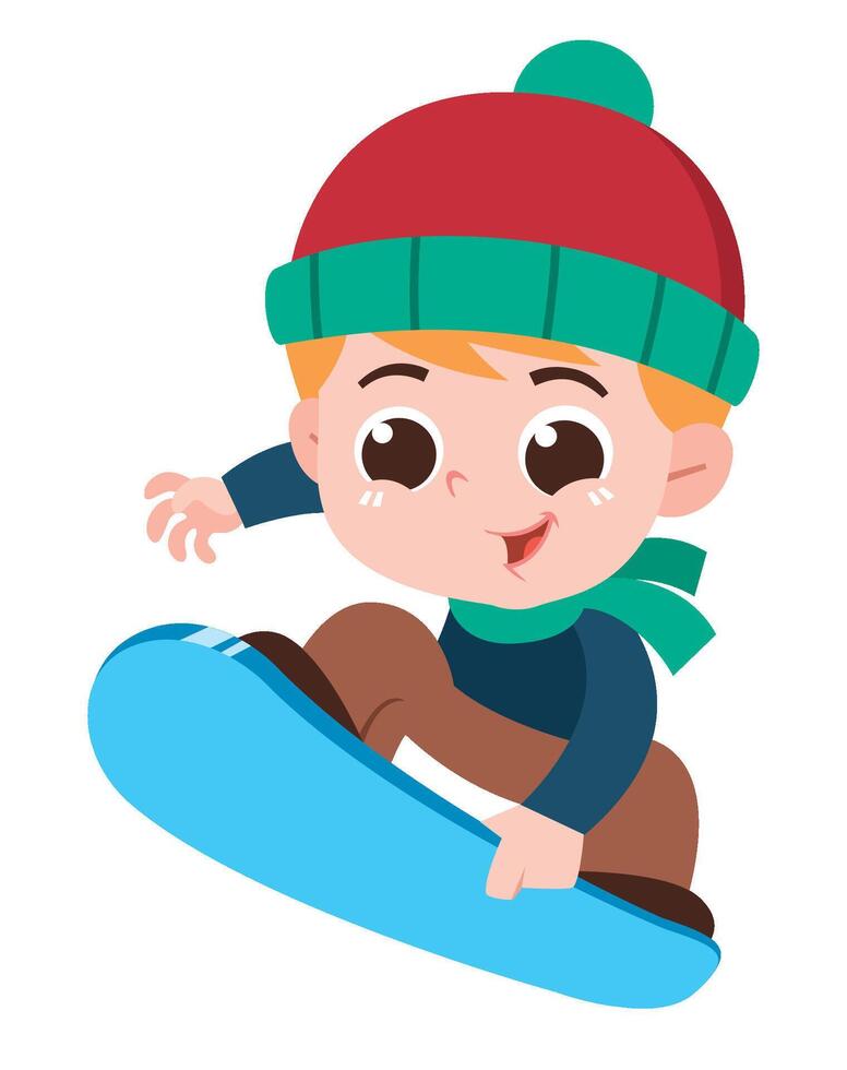 Happy Boy Snowboarding in Winter vector