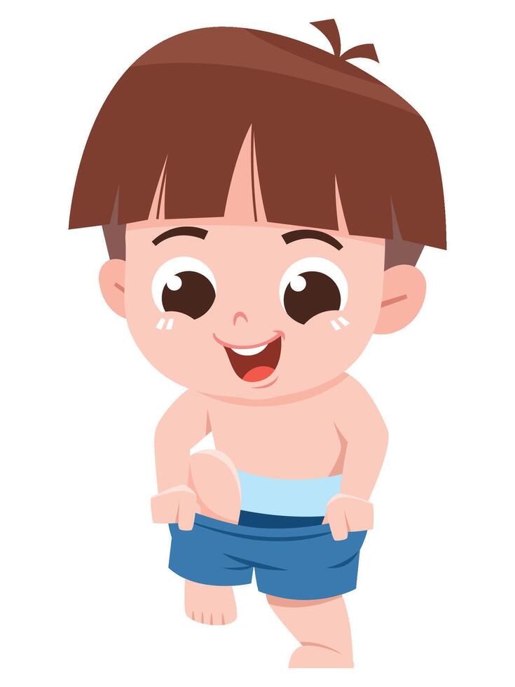 Cartoon Boy Putting On Shorts vector