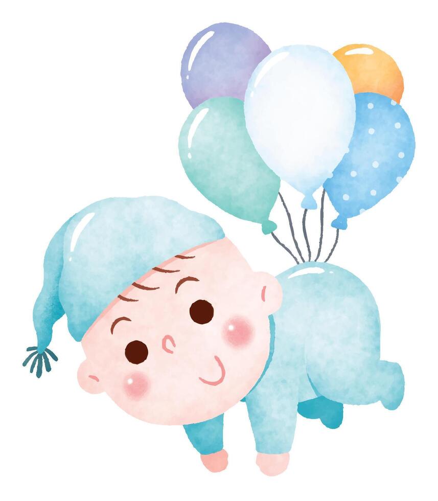 Cute Baby Floating with Balloons vector