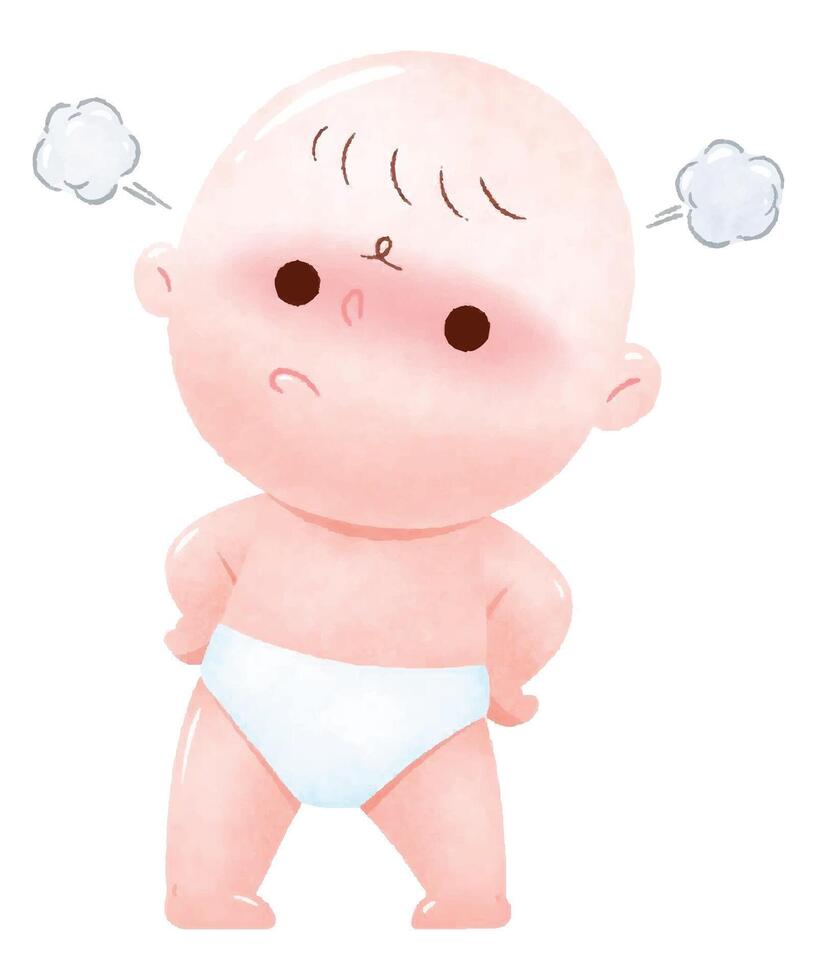 Angry Baby Illustration. Cute Toddler with Blushing Cheeks vector
