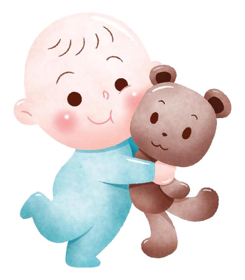 Baby Hugging Teddy Bear vector