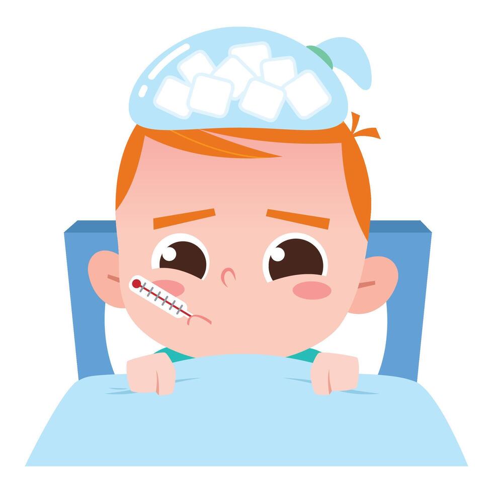 Sick Baby with Fever and Ice Pack vector