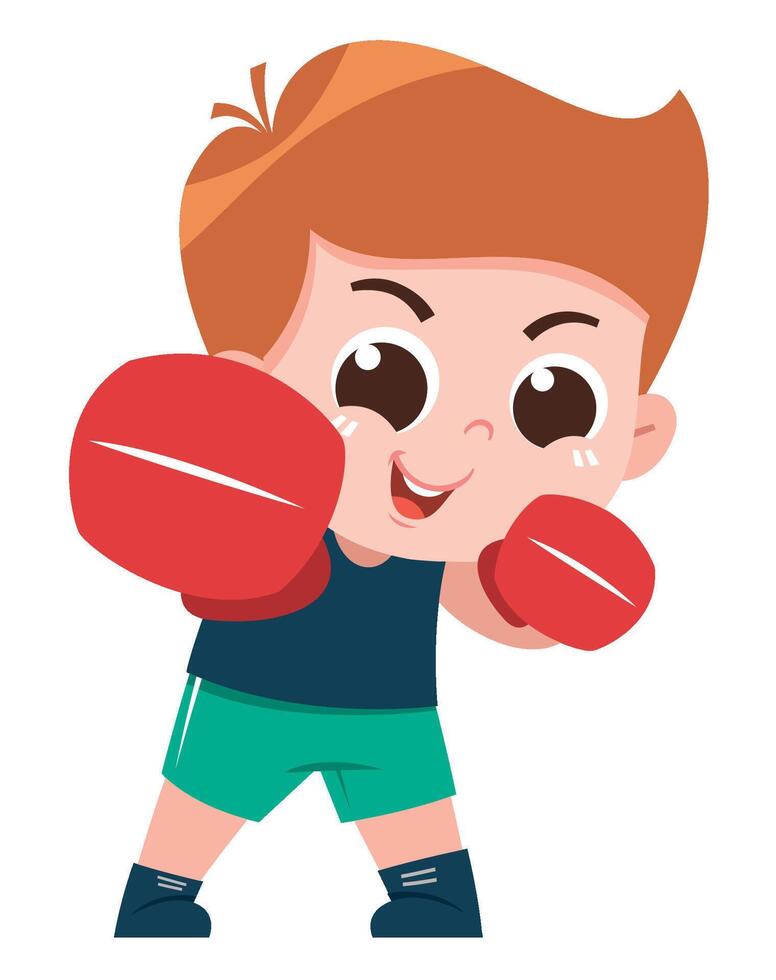 Energetic Young Boy Boxing with Red Gloves vector