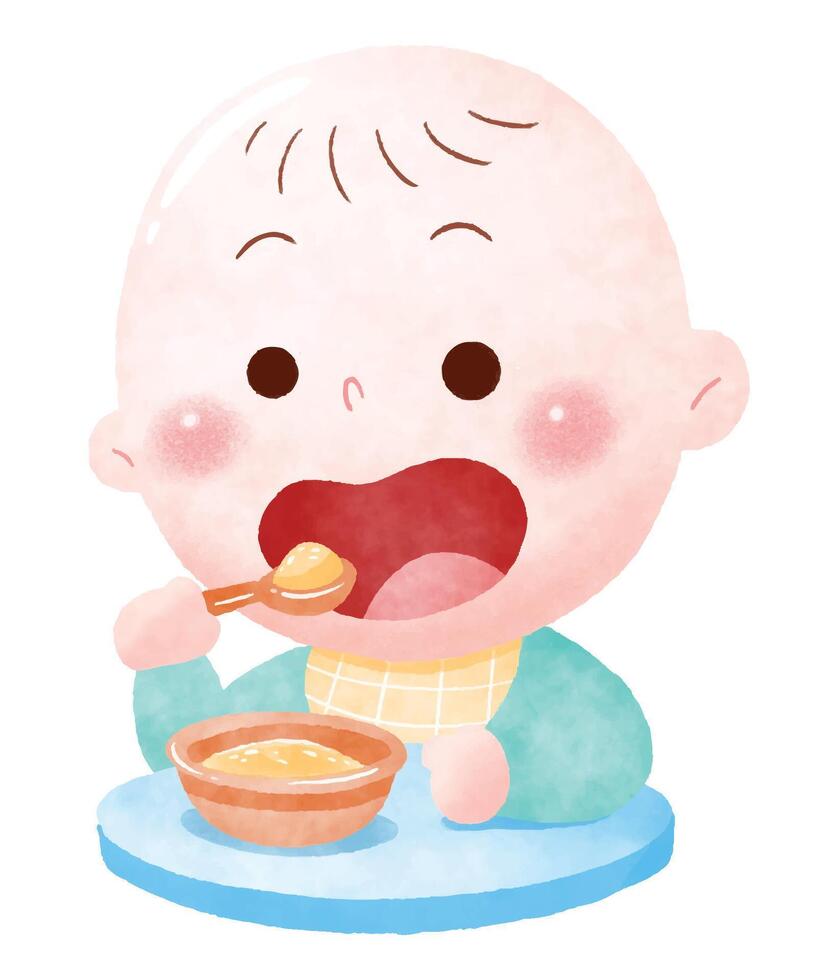 Cute Baby Eating Illustration vector