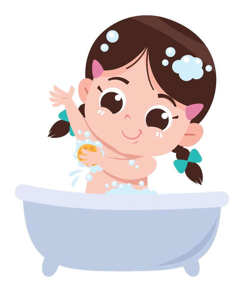 Cartoon Girl Taking a Bath vector