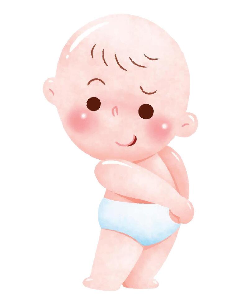 Shy Baby Illustration. Cute Blushing Toddler in Diaper vector