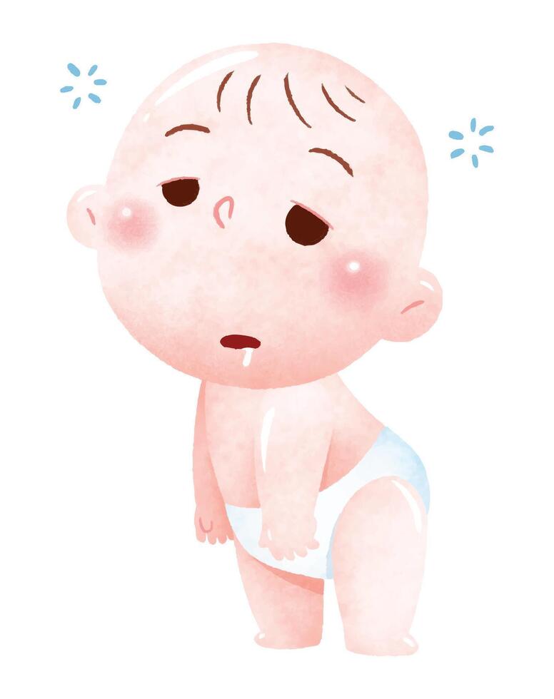Exhausted Baby Illustration. Sleepy and Tired Expression vector