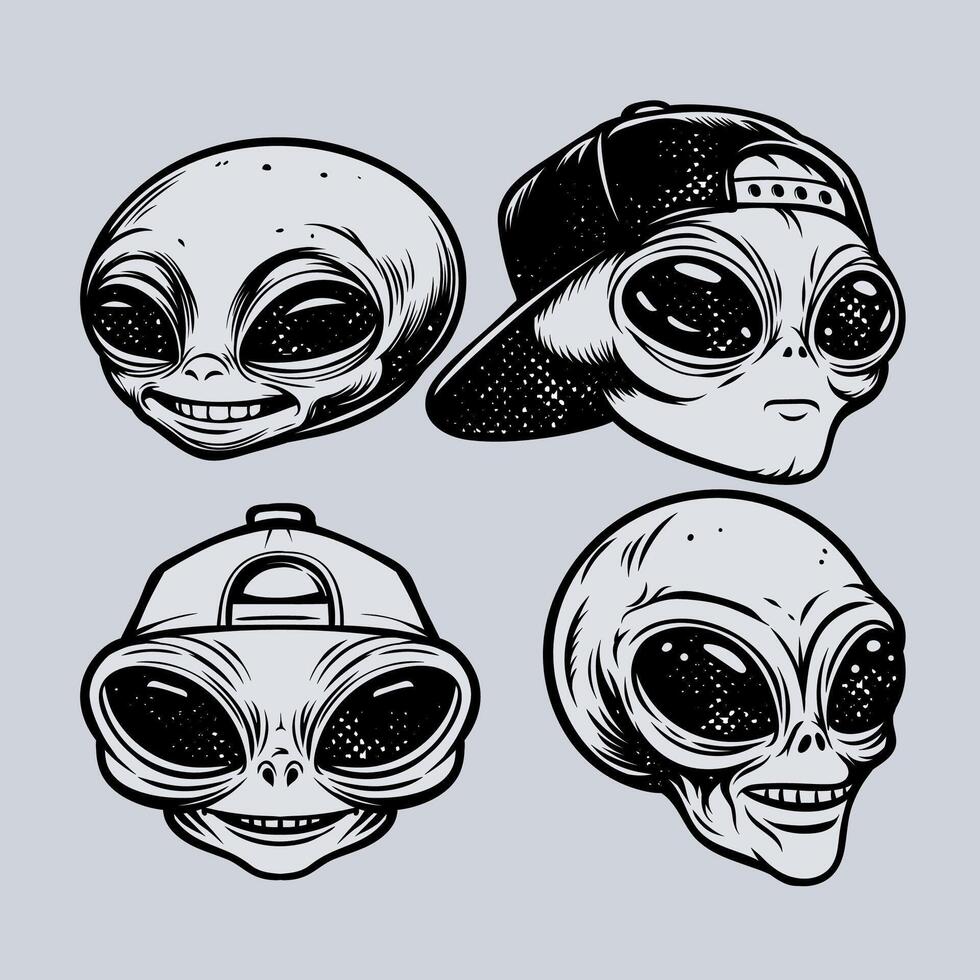 Alien Heads Graphic Set vector