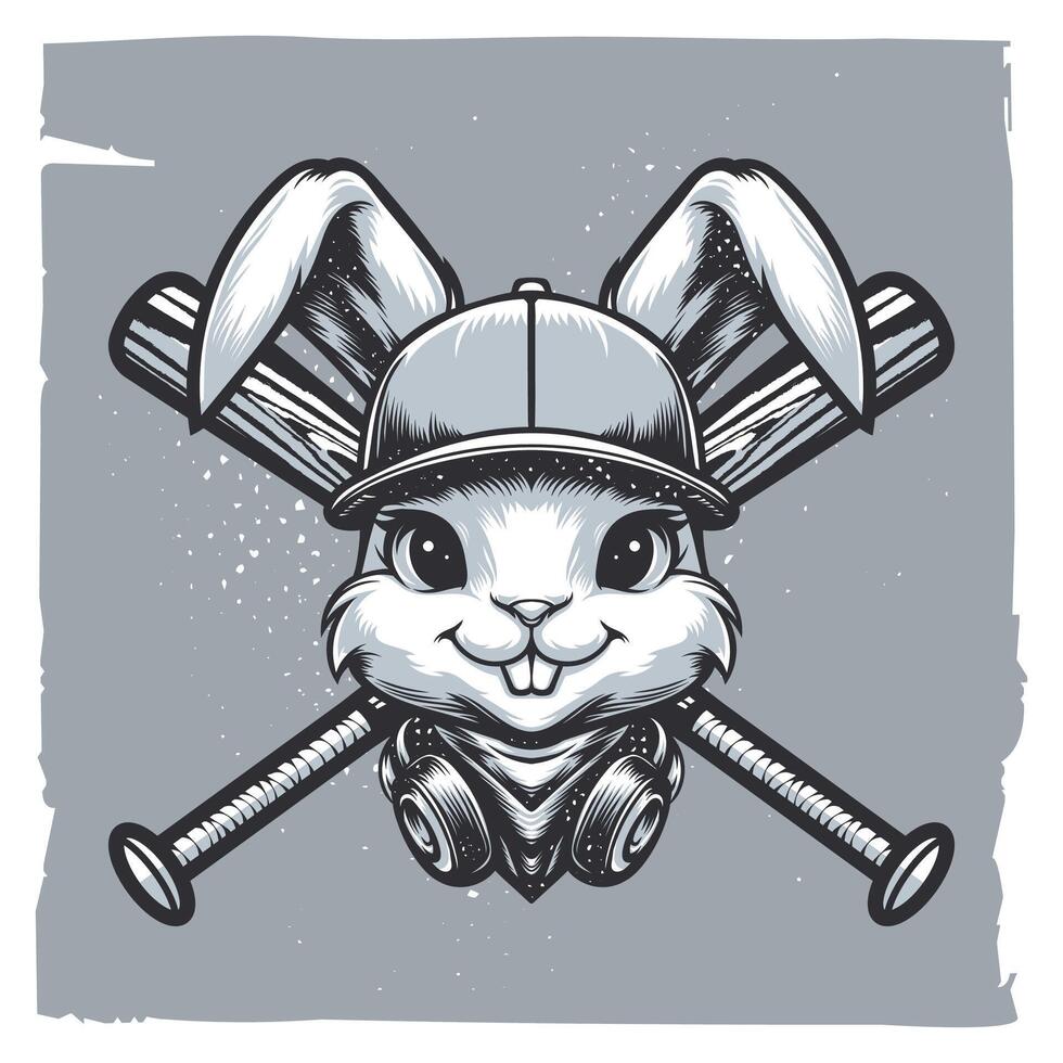 Bunny with Headphones and Crossed Bats vector
