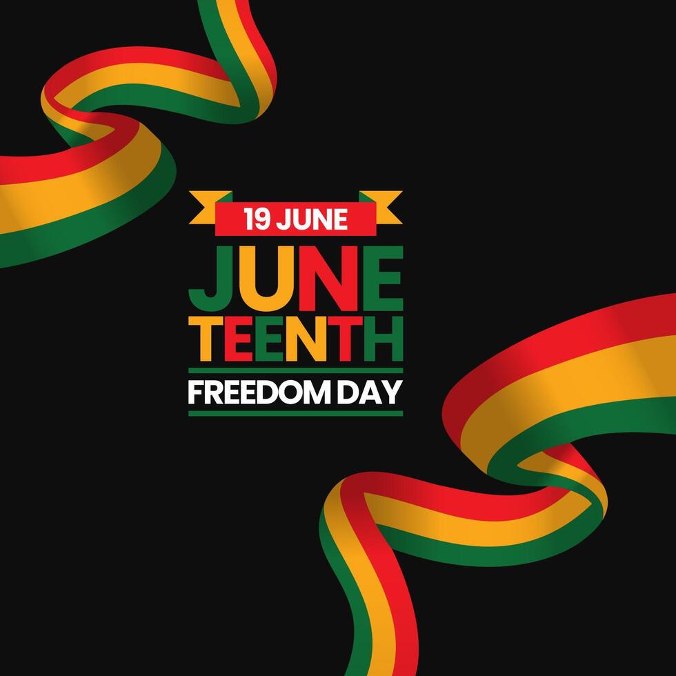 Juneteenth Freedom Day greeting card, square banner background with waving ribbon flag vector