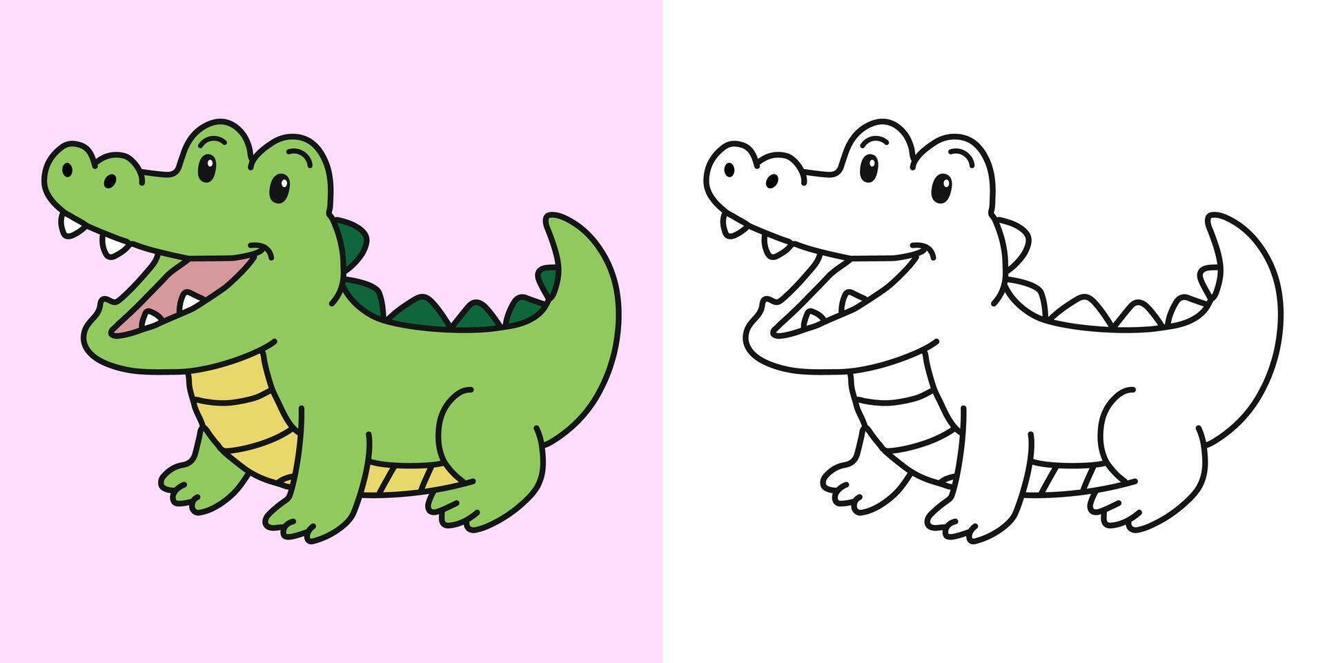 Cute crocodile cartoon character coloring page illustration vector