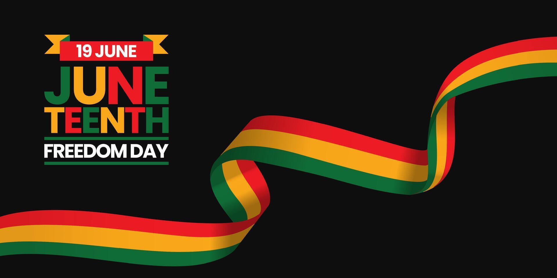 Juneteenth Freedom Day banner background June 19 design element with realistic waving flag vector