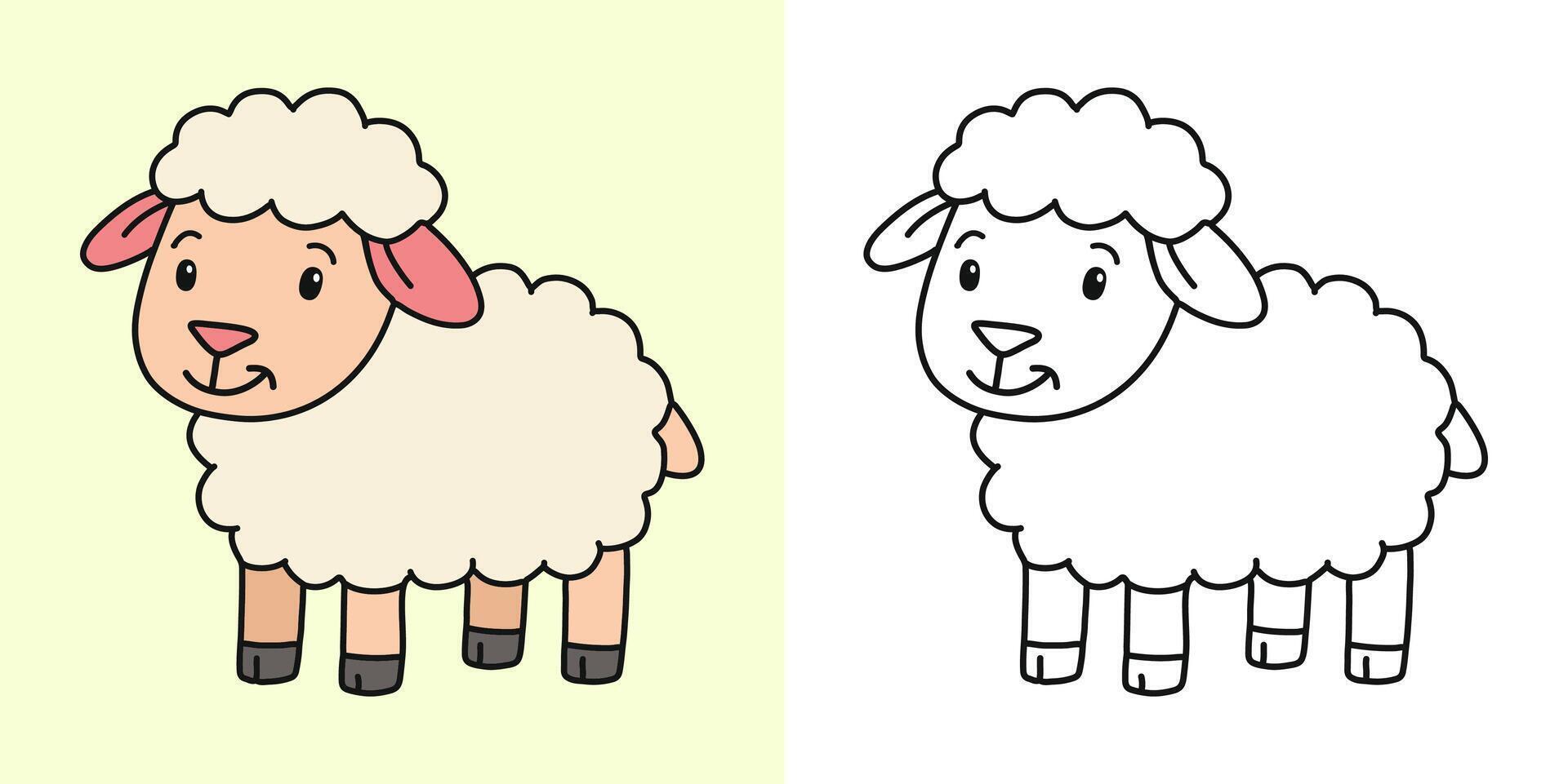 Cute sheep cartoon character coloring page illustration vector