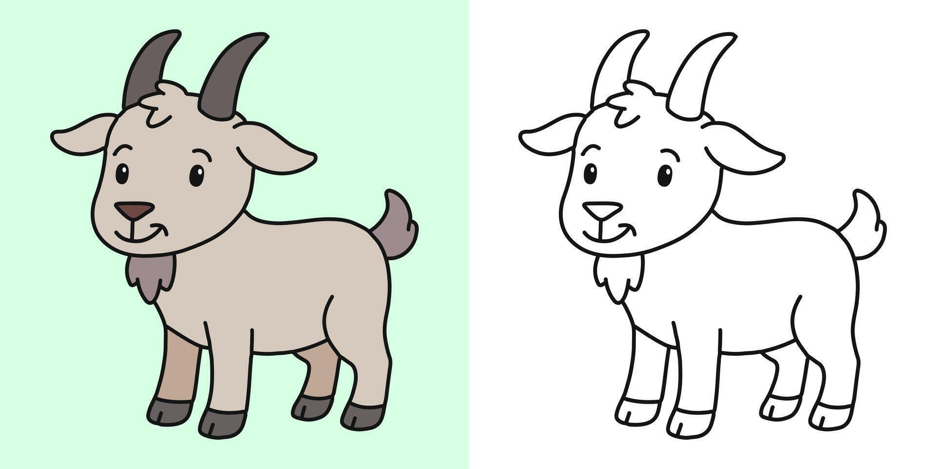 Cute goat cartoon character coloring page illustration vector