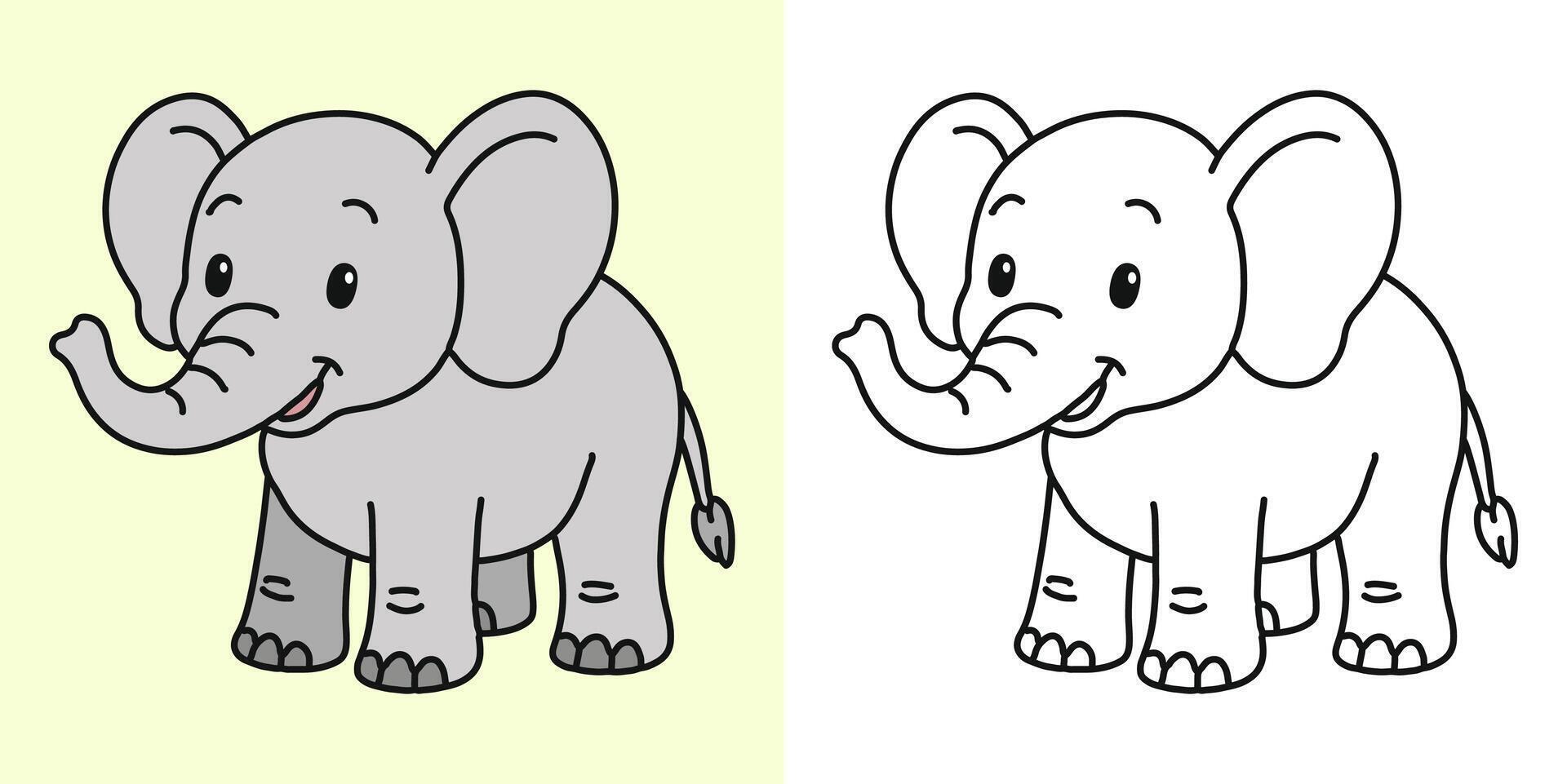 Cute elephant cartoon character coloring page illustration vector