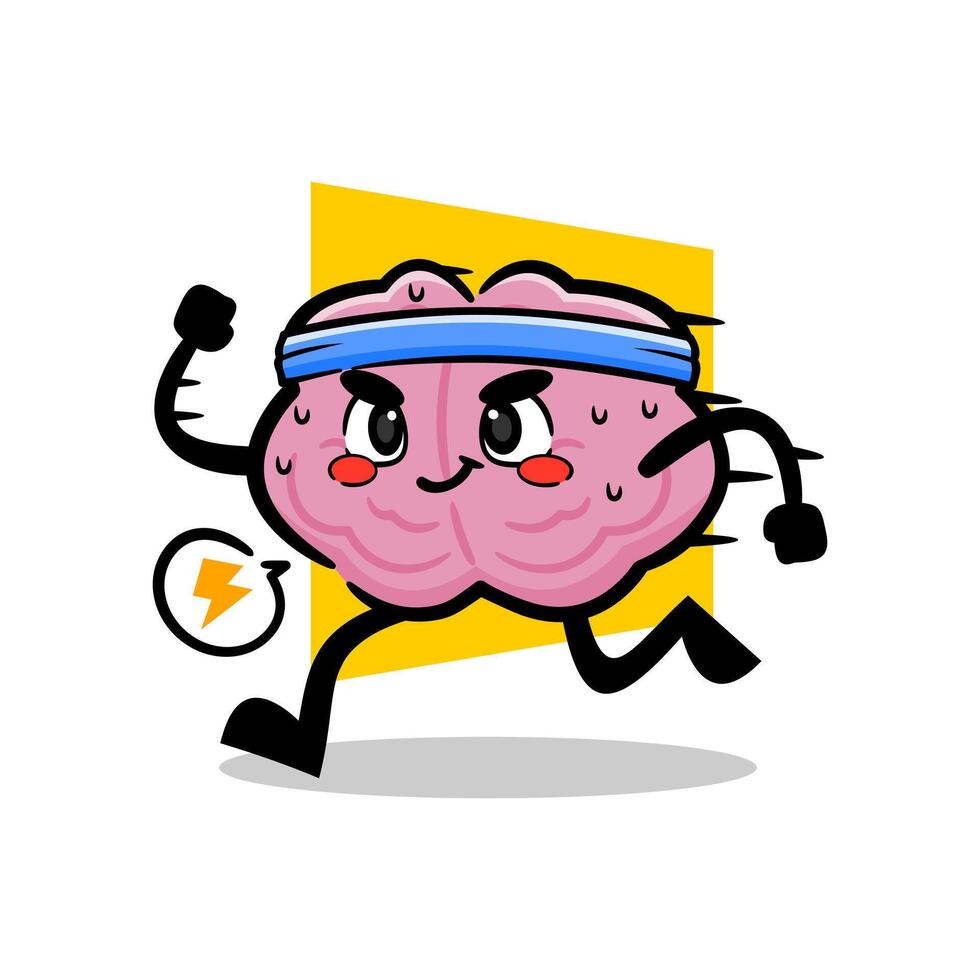 Illustration of a Funny Brain Character Jogging. Cute Brain Mascot Running for Fitness. vector