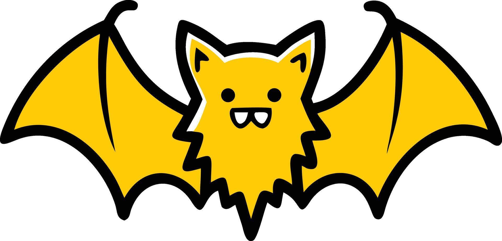 A cute yellow fuzzy fang a tiny plush vampire-bat-with-little fox with a happy smiling face is a fun summer illustration under the bright sunlight vector