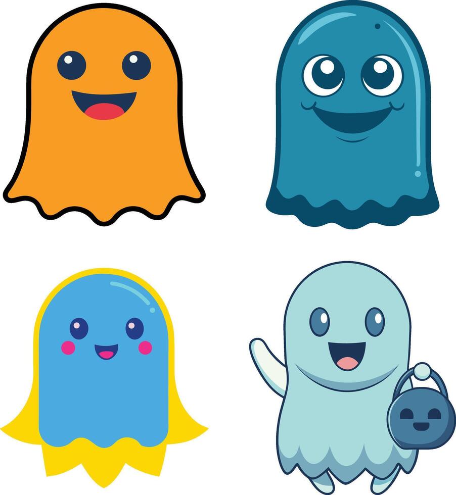 Four cartoon ghosts with different expressions vector