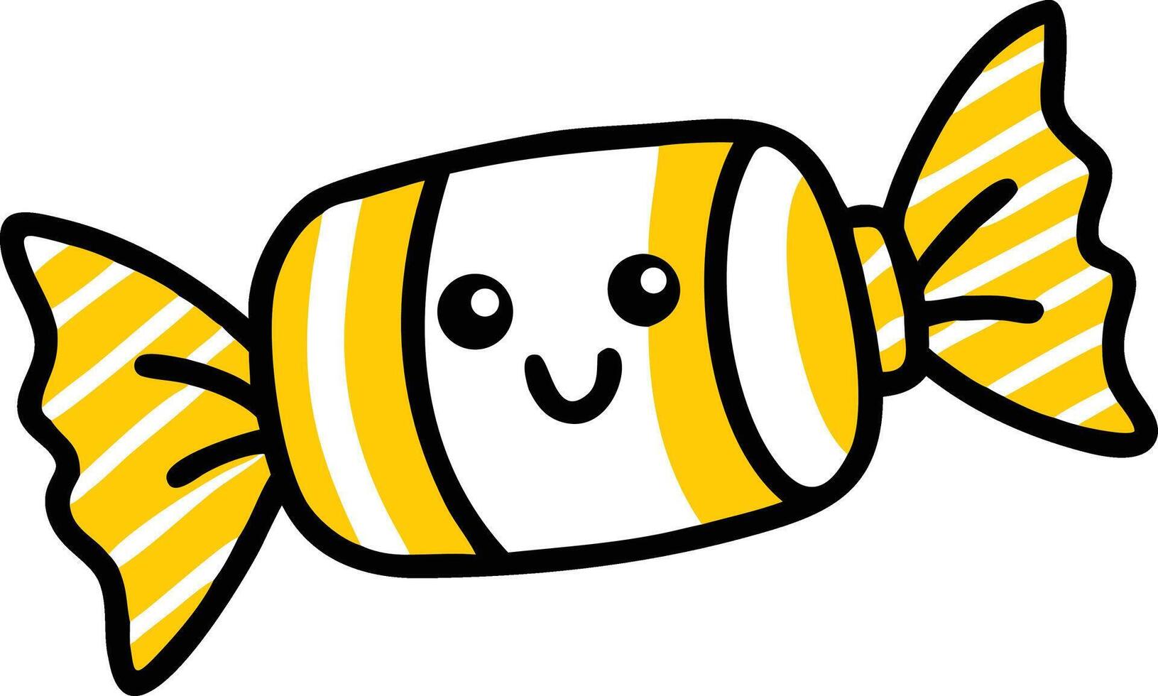 This is a cute and funny yellow butterfly cartoon candy cutie a wrapped candy with cute eyes a delightful illustration perfect as an emoticon or design icon vector