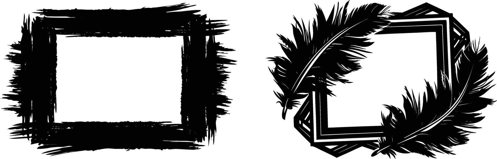 Two frames with feathers and a black background vector