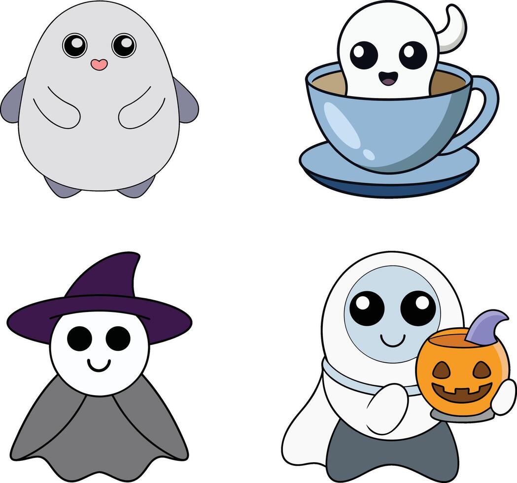 Halloween ghost, pumpkin, witch, and ghost vector