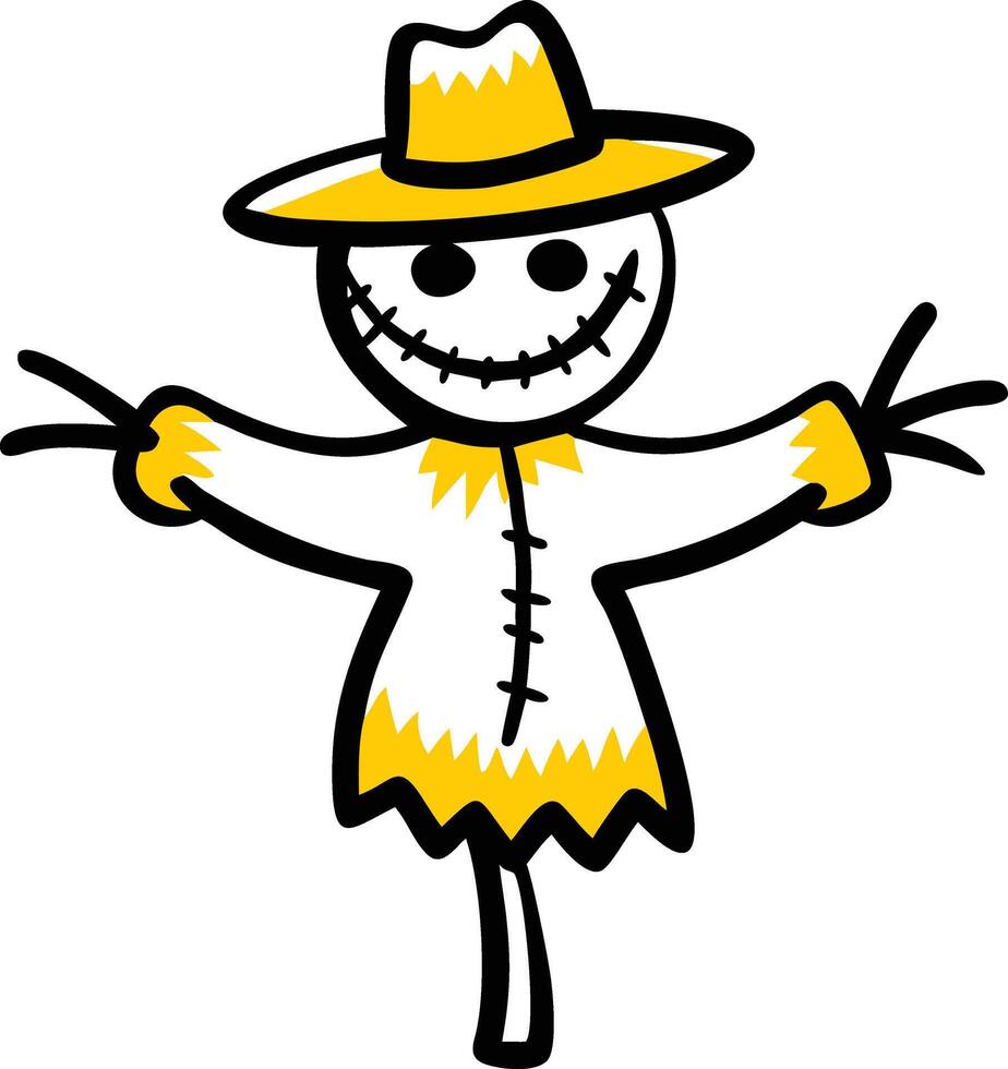 Funny cartoon scarecrow happy Halloween witch character in hat and happy Halloween celebrate a fun 3d holiday vector