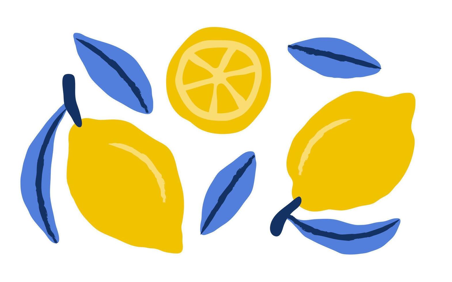 Natural hand drawn elements with leaves, lemon in flat trendy style. Simple contemporary style illustrated Design for fabric, print, cover, banner, wallpaper. vector