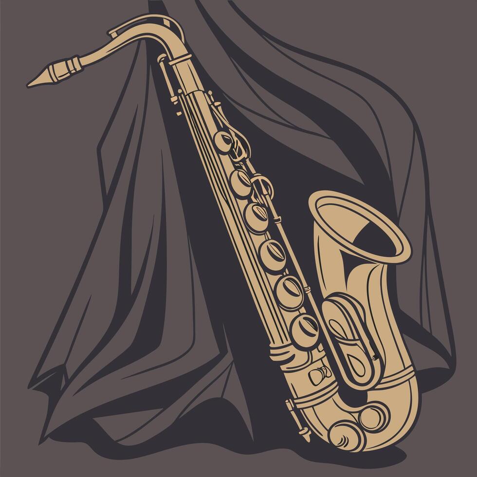 saxophone with black cloth on a gray background vector