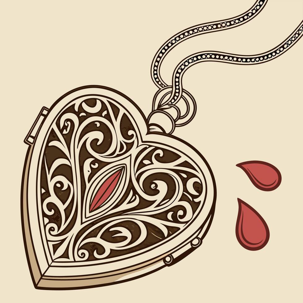 a heart shaped locket with a red heart on it vector