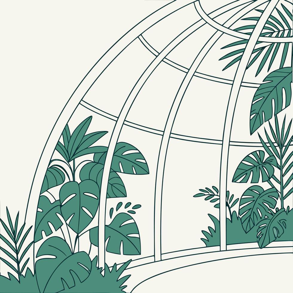 a drawing of a greenhouse with plants inside vector