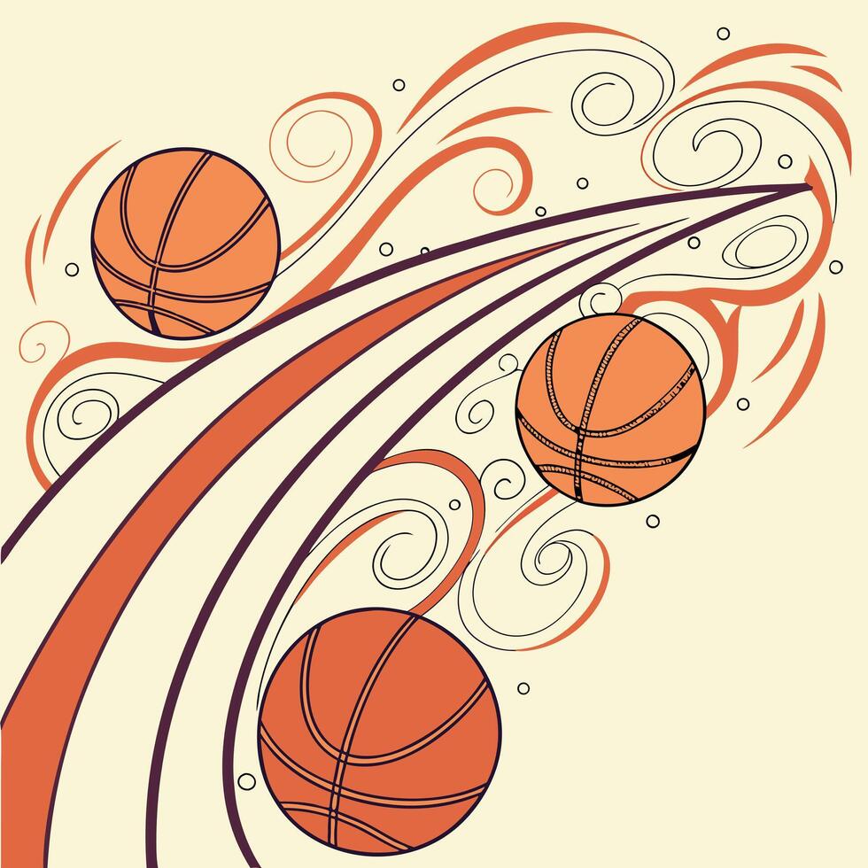 basketballs and swirls vector